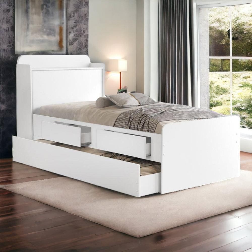 Cama Tamires Baú Branco com Auxiliar