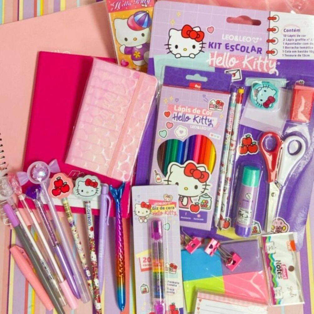Kit Papelaria Kawai Fofo Hello Kittykit Papelaria Kawai Fofo