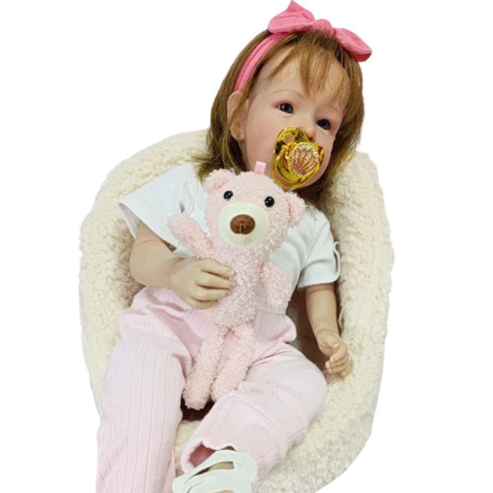 Bebe Reborn Menina Artesanal Olhos Abertos Realista Cabelo Implantado Fio A Fio
