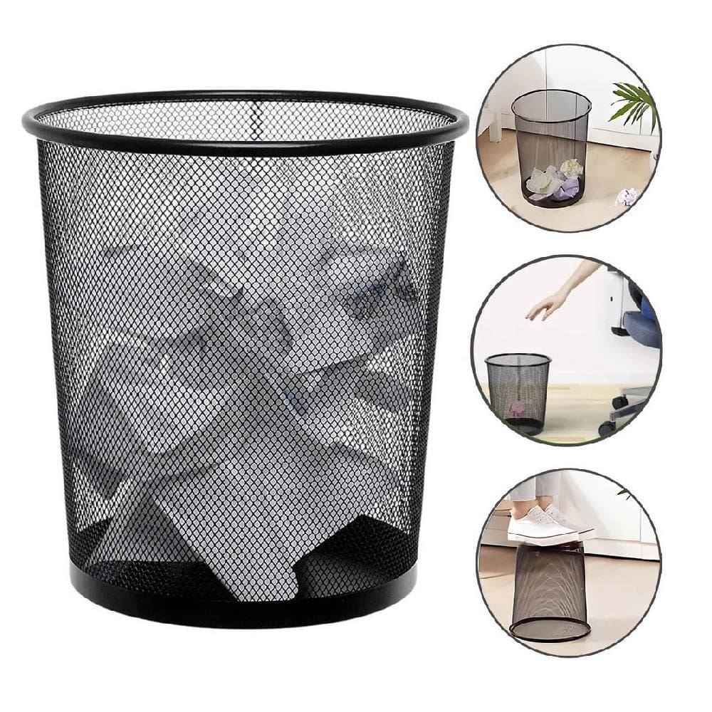 Lixeira Escritorio Cesto Redondo Metal Aramado Grande 12 Litros Telado Casa Quarto Multiuso Preto