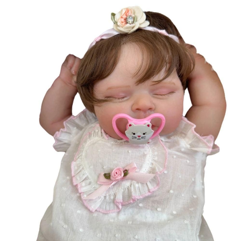 Bebê Reborn Menina Olhos Fechados Cabelo Implantado Realista Artesanal