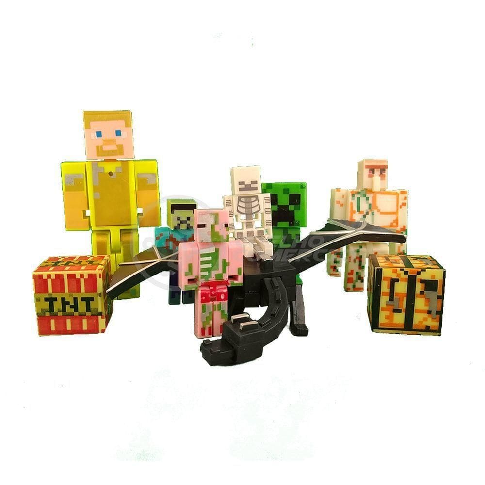 Kit Minecraft Dragão 3 Bonecos 1 Creeper 1 Aranha Azul