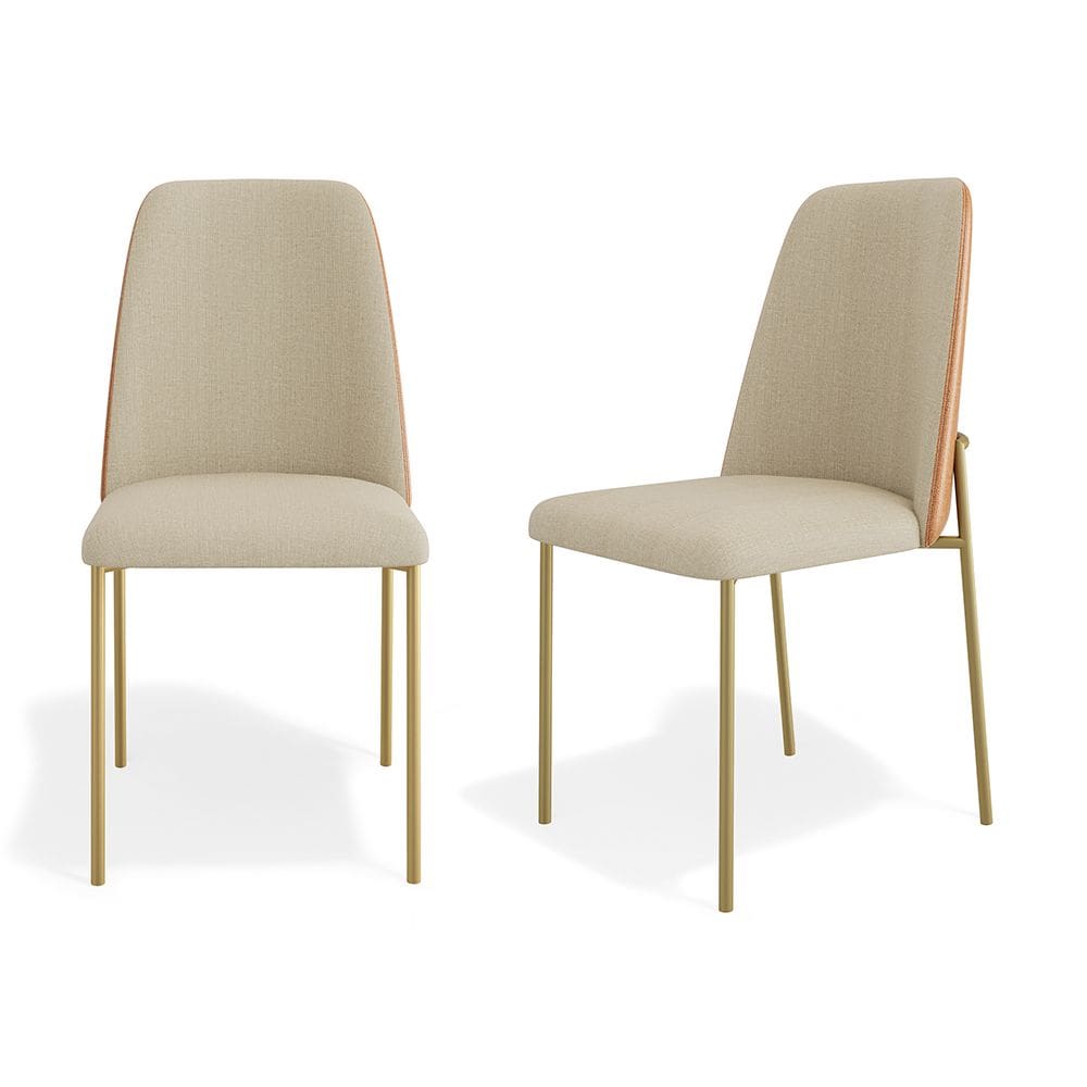Kit 02 Cadeiras Sala de Jantar Lior Estofada Base Dourada Linho Bege Couríssimo Whisky - Abmaza