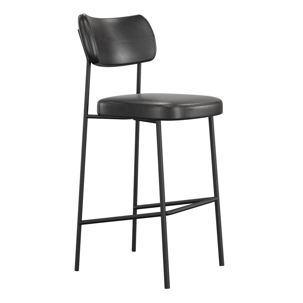 Banqueta Alta Para Cozinha Lila Estofada com Encosto Couríssimo Preto - Abmaza