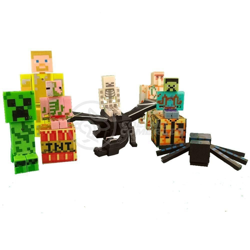 Kit Minecraft Dragão 3 Bonecos 1 Creeper 1 Aranha Azul