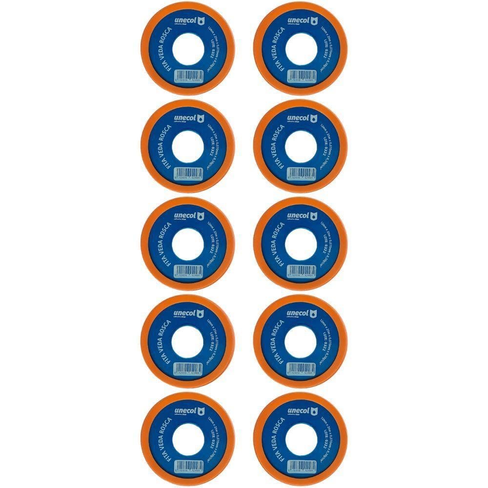 Kit 10 Fita Veda Rosca 12mm 50 Metros Vedação Hidráulica Canos Torneiras Teflon