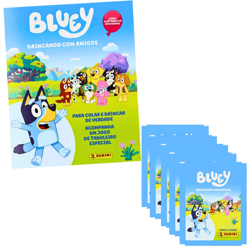 Kit Álbum Brochura + 5 Envelopes Bluey Brincando Panini
