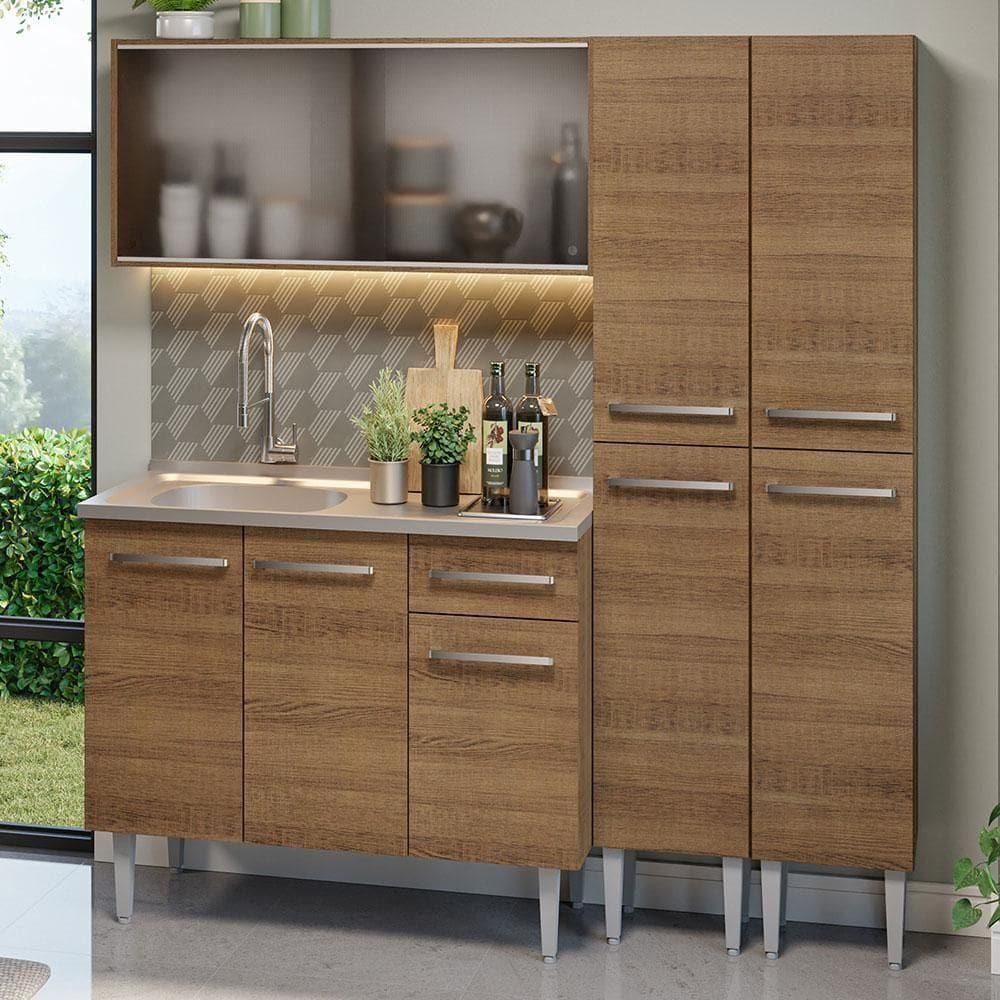 Armário De Cozinha Compacta 169cm Com Pia Rustic Emilly Madesa 11 Rustic Rustic