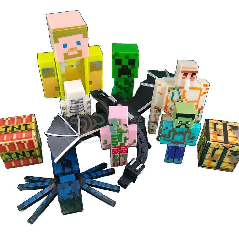 Kit Minecraft Dragão 3 Bonecos 1 Creeper 1 Aranha Azul