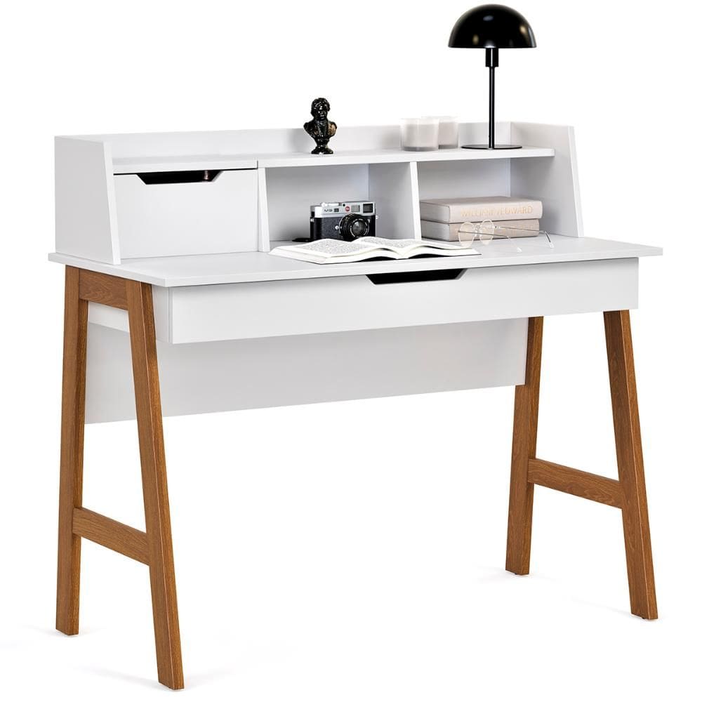 Escrivaninha Parma II Escritorio 1 Gaveta Pés Madeira Maciça