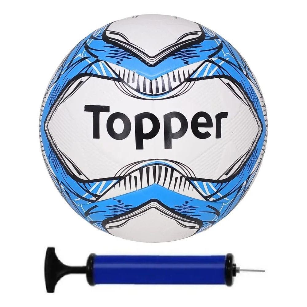 10X Bola De Futebol Campo Topper + Bomba De Ar - Azul
