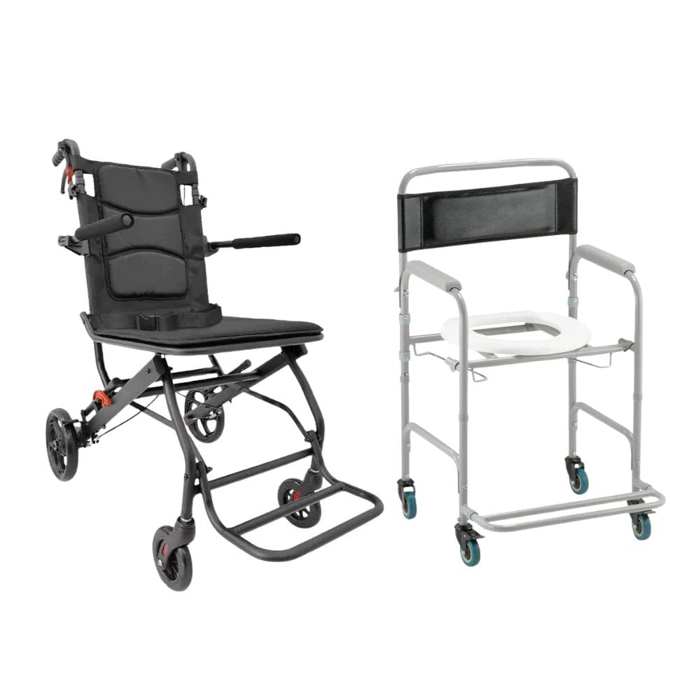 Kit Cadeira de Transporte D90 e Cadeira de Banho Higiênica D30 Dellamed, Dobráveis, Até 100kg, Compactas, Seguras e Confortáveis
