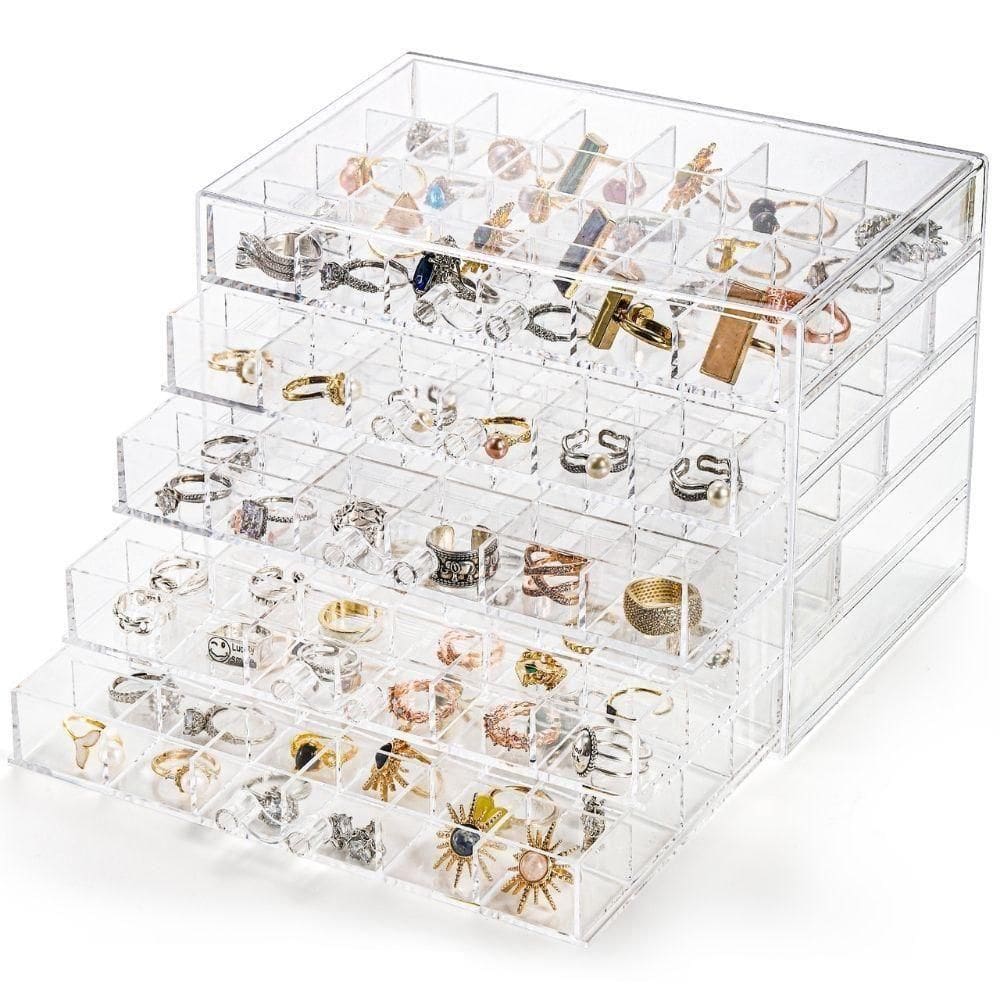 Organizador 120 Disivorias Porta Joias Caixa Acrilica 5 Gavetas Bijuterias Acessorios Mesa