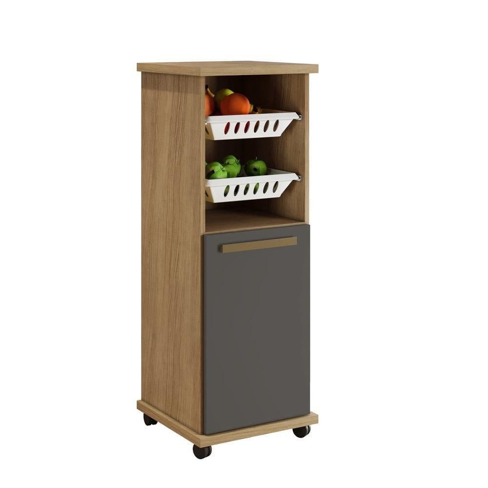 Armário Cozinha Com Fruteira Paraná 1 Porta 1 Prateleira 2 Cestos Arte Móveis Cinamomo-grafite