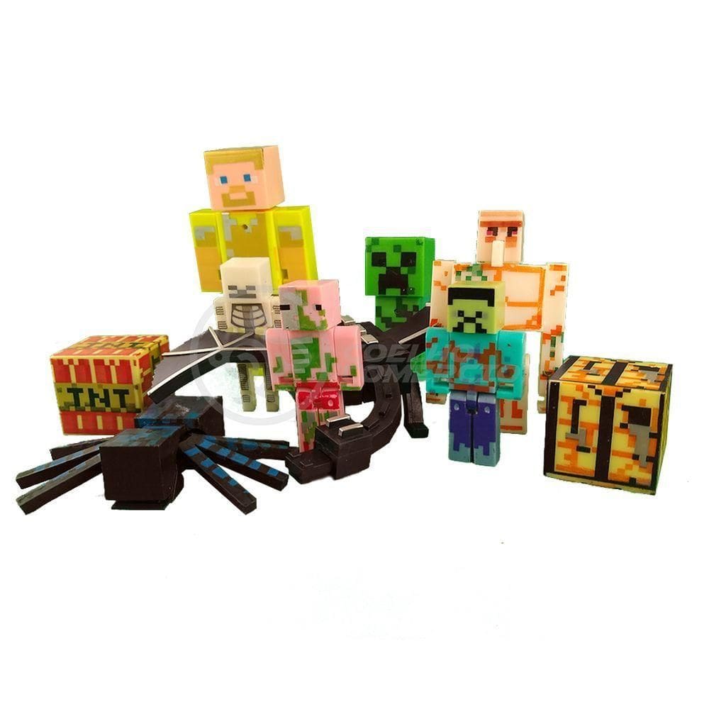Kit Minecraft Dragão 3 Bonecos 1 Creeper 1 Aranha Azul