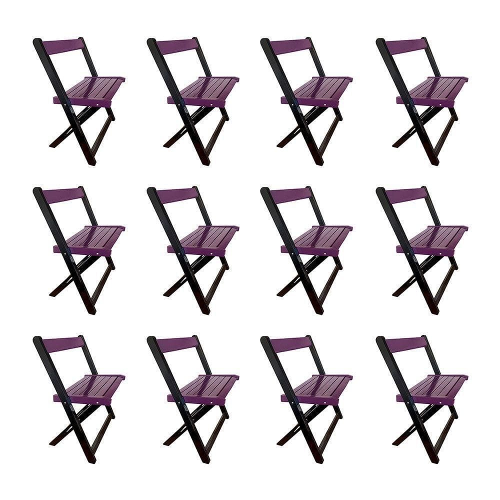 Kit 12 Cadeiras De Madeira Dobrável Roxo