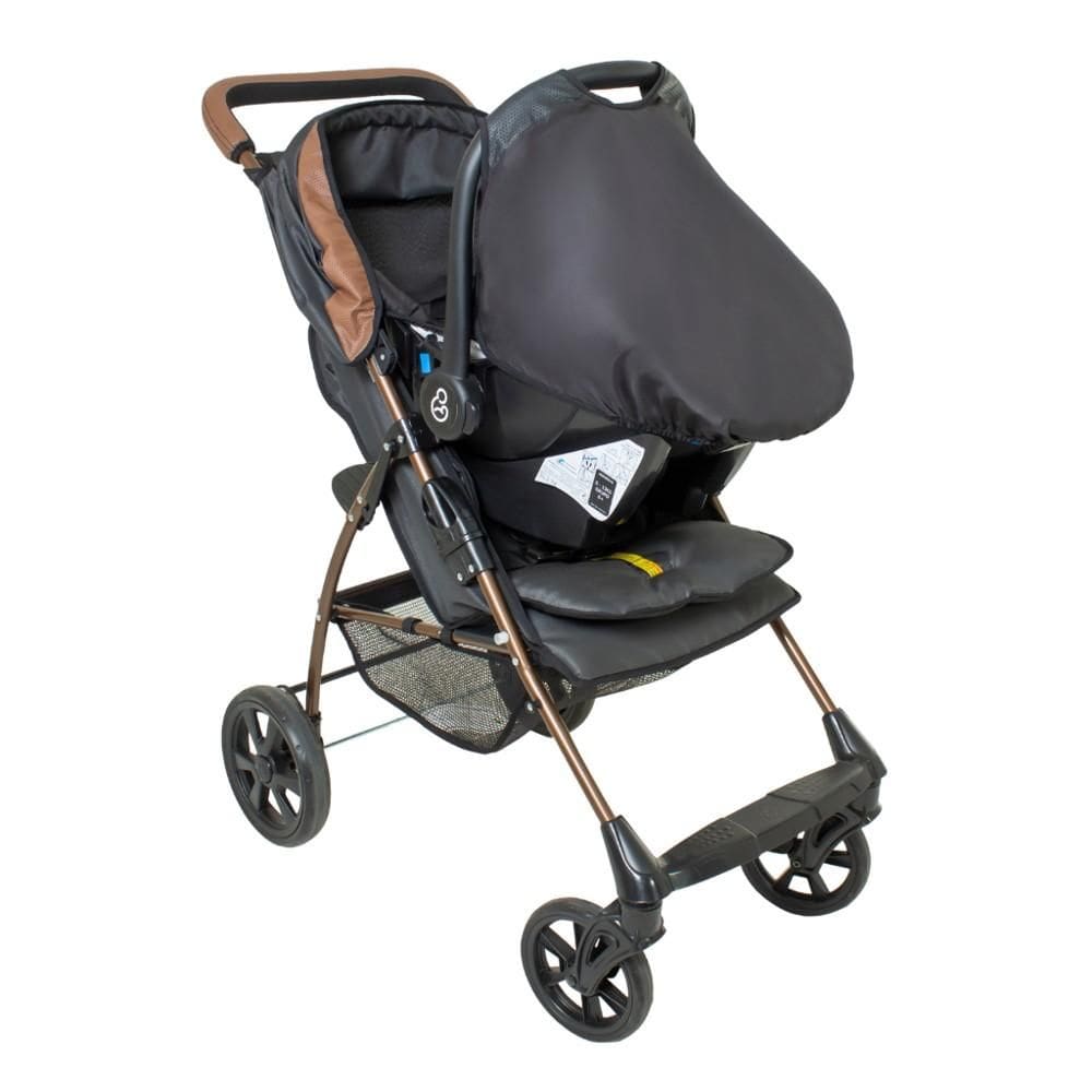Carrinho com Bebê Conforto Travel System Romano Preto e Cobre - Galzerano
