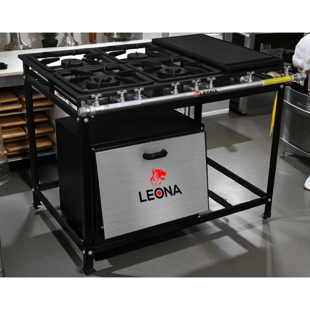 Fogão Industrial 4 Bocas com Chapa 30x30 P7 com Forno Leona
