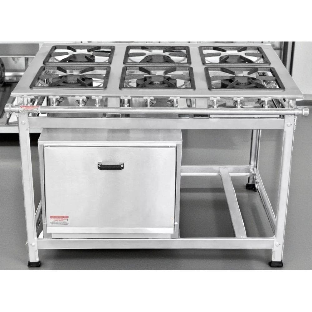 Fogão Industrial 6 Bocas 30x30 em Aço Inox com Forno Leona