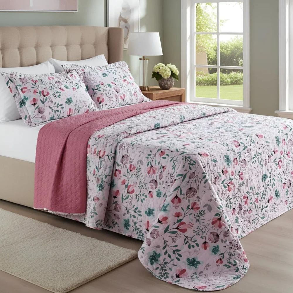 Colcha Casal Super King Cama Box Nyla Kit Cobre Leito 200Fio