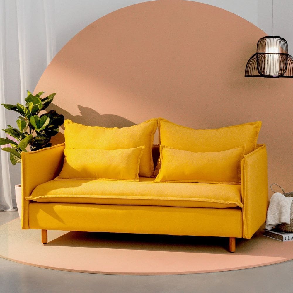 Sofá Modular 2 Lugares Pé Madeira Sôma CabeCasa MadeiraMadeira Mostarda