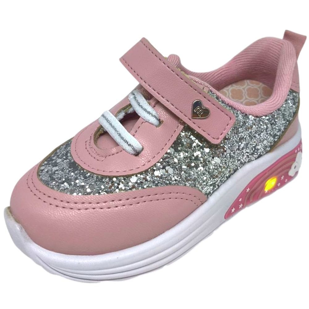 Tenis Infantil Menina Moderno Glitter Luz de LED Molekinha