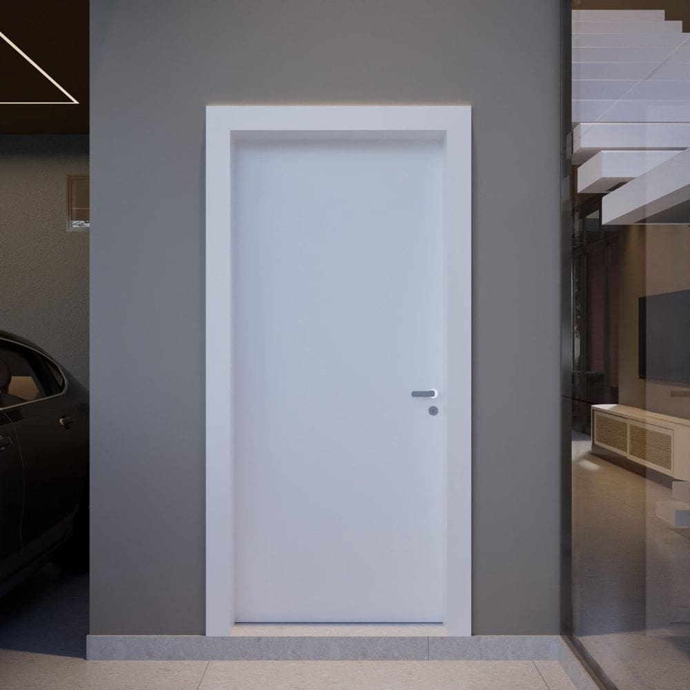 Kit Porta Madeira Lisa e Fechadura Lado Direito 210x72cm Batente de Madeira 7,5 Cm Cali Portas Branco