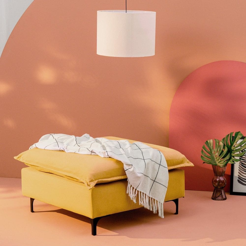 Puff Modular Com Pé Metal Sôma CabeCasa MadeiraMadeira Mostarda