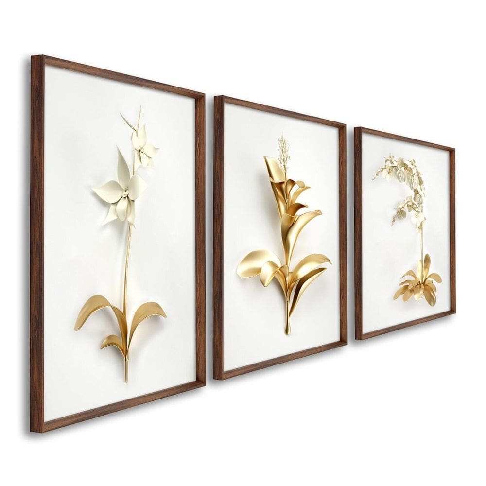 Quadros Decorativos Floral Delicado 3 Telas 60x90cm para Sala Quarto Lavabo Marrom