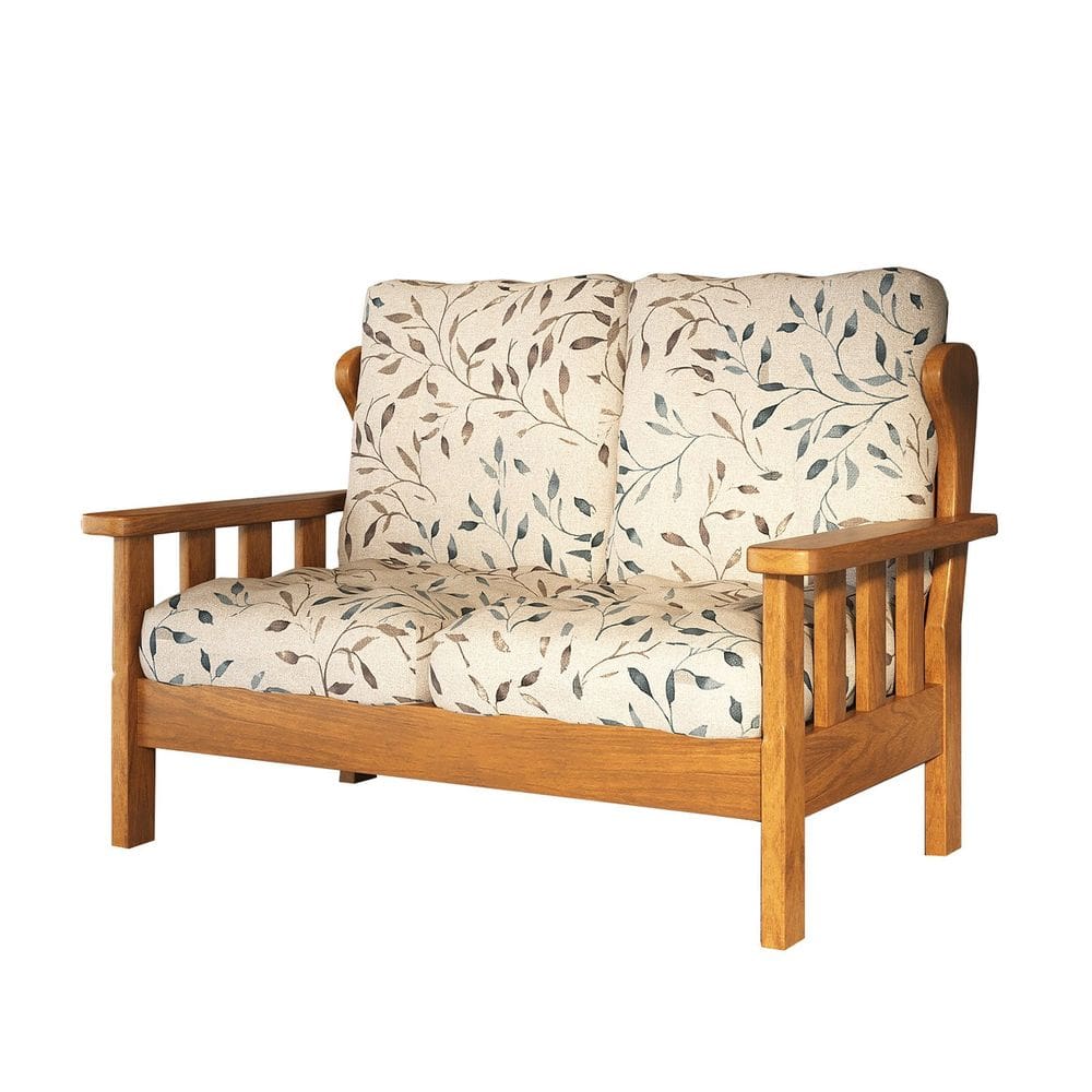 Sofá 2 Lugares com Almofadas Tecido Sintético 100% Madeira Maciça Mogno Mel