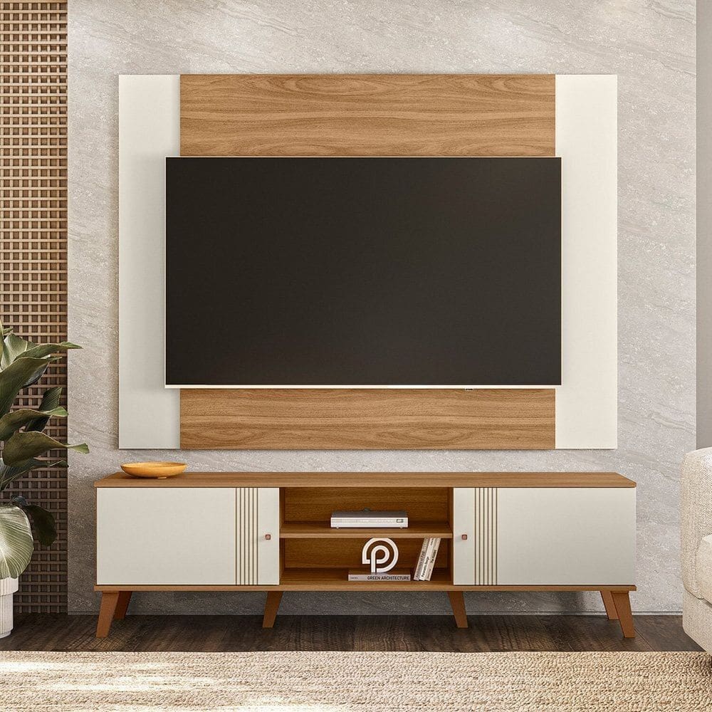 Rack com Painel para Tv 75 Polegadas Denver Marrom/Off White
