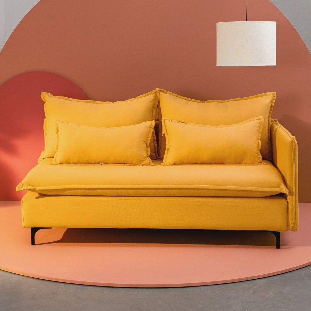 Sofá Modular 2 Lugares Braço Lateral Com Pé Metal Sôma CabeCasa MadeiraMadeira Mostarda
