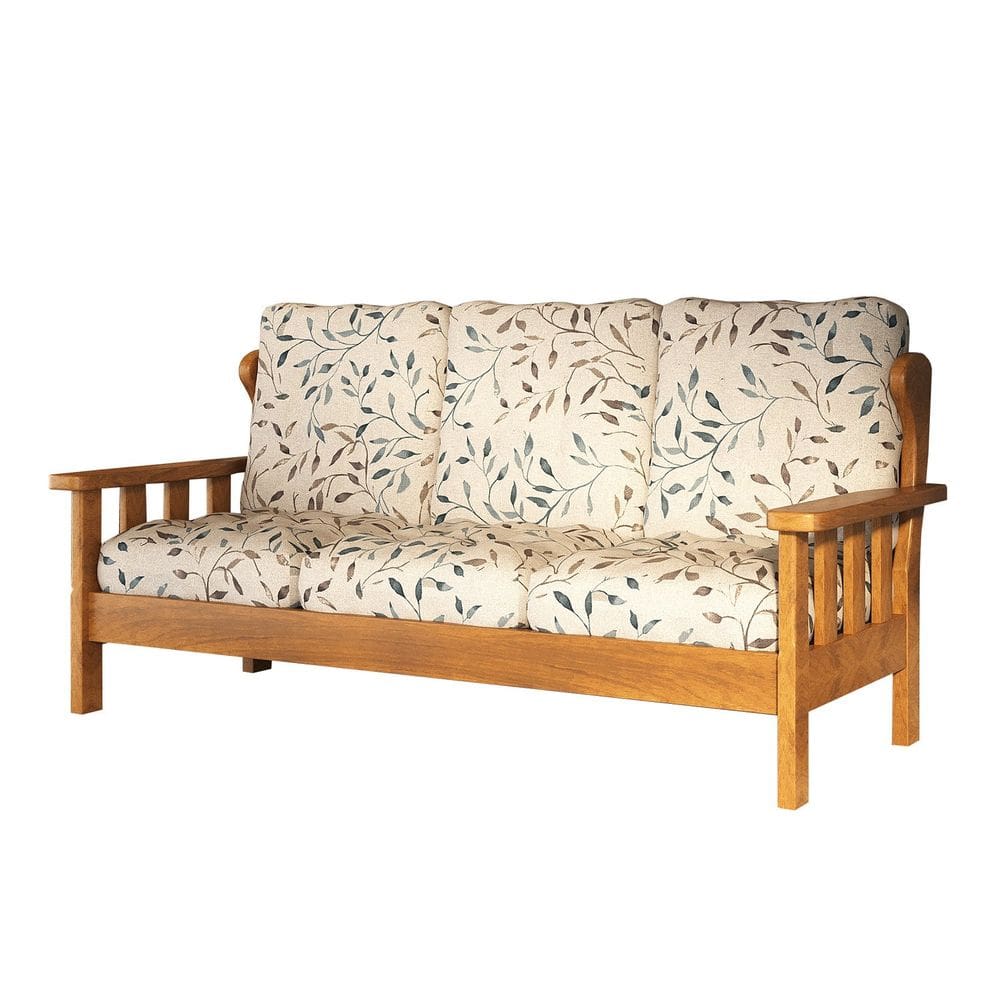 Sofá 3 Lugares com Almofadas Tecido Sintético 100% Madeira Maciça Mogno Mel