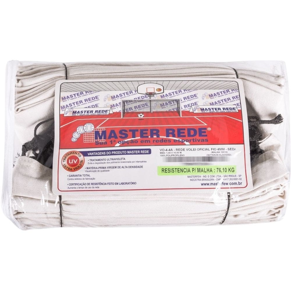 Rede Volei Esportiva Quadra Fio 4mm 1m x 10m 4 Faixas de Algodão Master Rede VO-4-4A