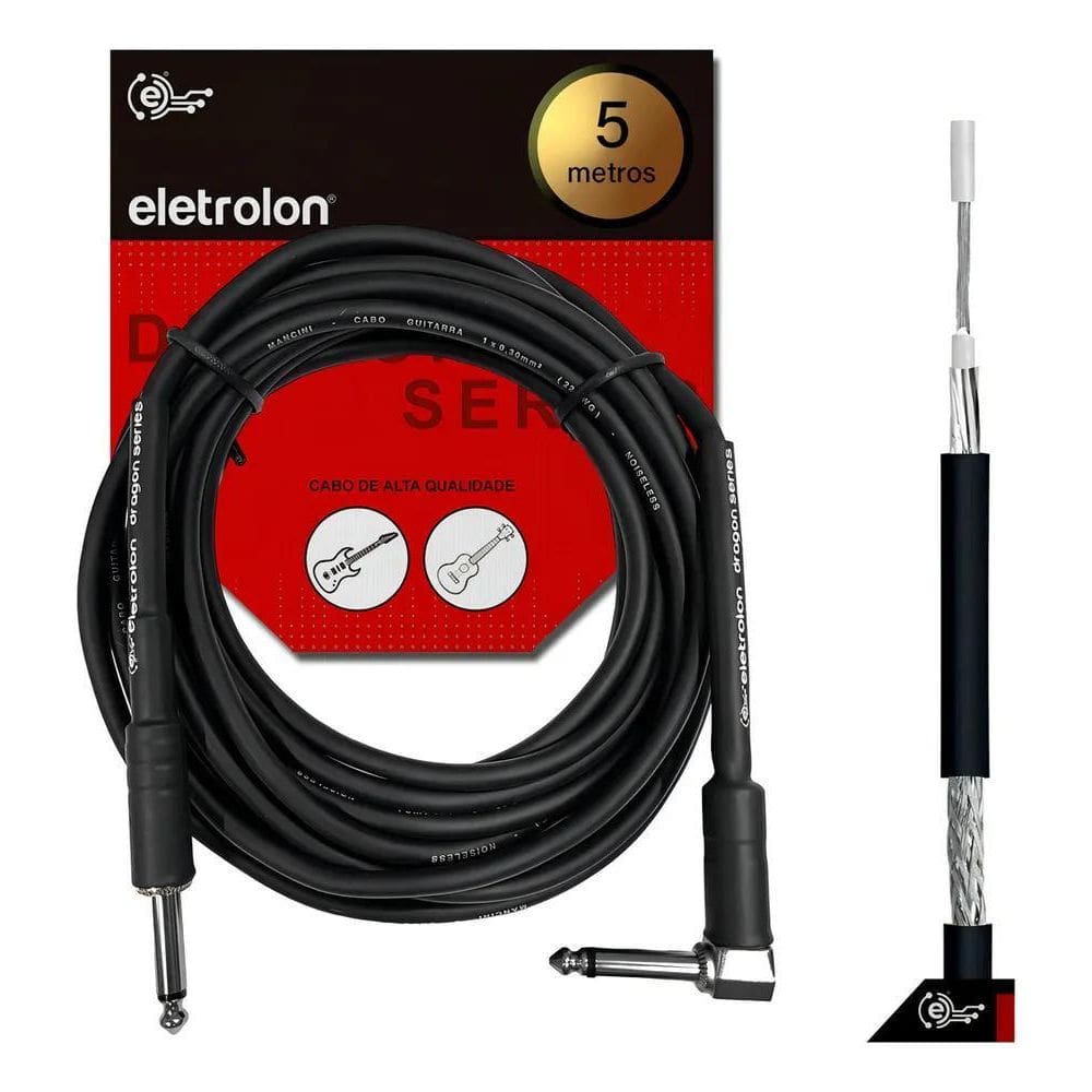 10X Cabo P10 Eletrolon Mono 90º Graus Violão Guitarra Baixo