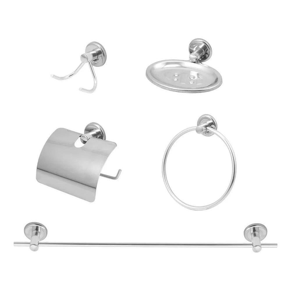 10X Kit Acessórios Para Banheiro Aço Inox 5 Peças+ Manual