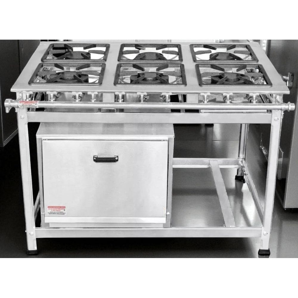 Fogão Industrial 6 Bocas 30x30 em Aço Inox com Forno Leona