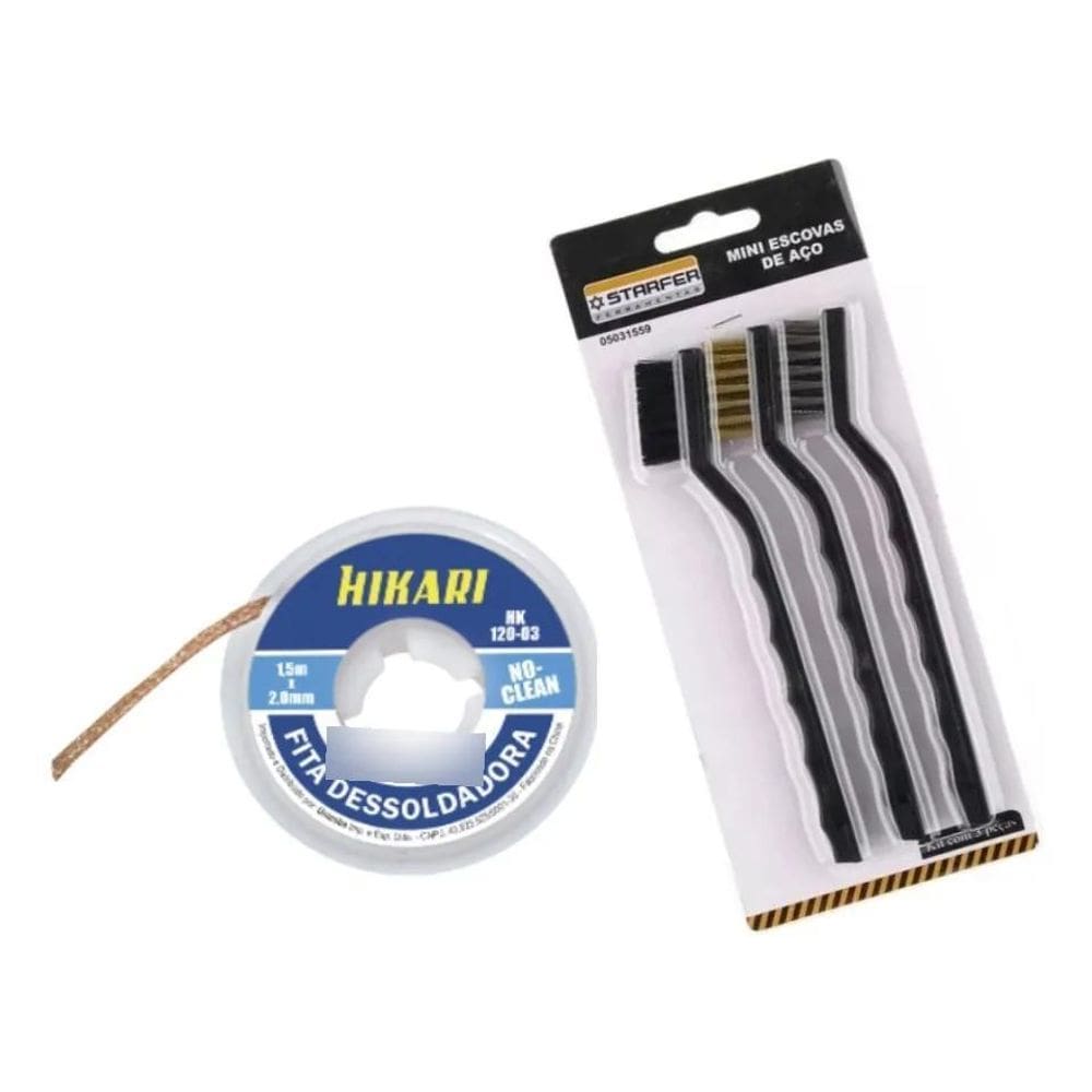 10X Kit Fita Malha Dessoldadora Hikari + Mini Escovas De A