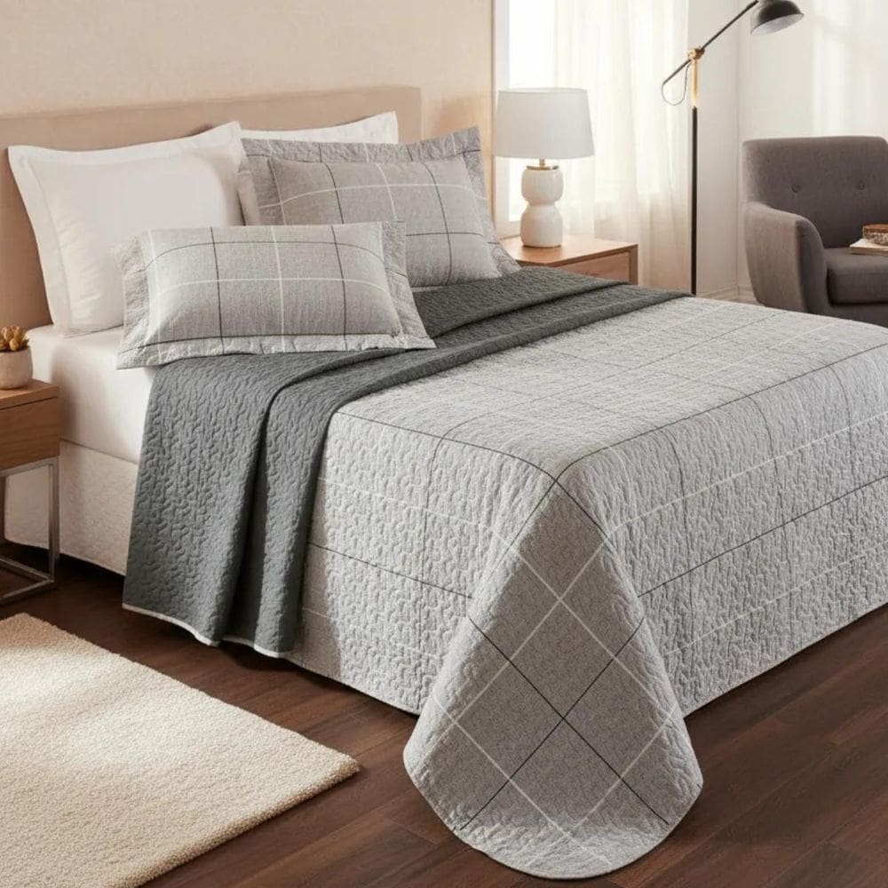 Colcha Casal Super King Cama Box Nyla Kit Cobre Leito 200Fio