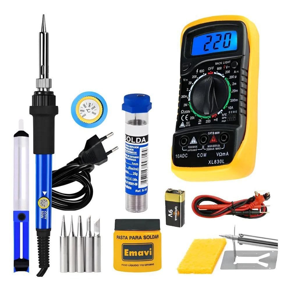 10X Kit Ferro De Solda 60W Ajuste Temp Multimetro Pasta Sug