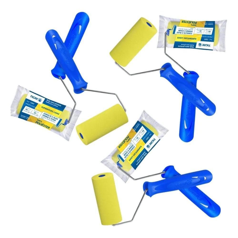 10X Kit 6 Rolo De Espuma Tigre Amarelo 9Cm Para Verniz E Ti