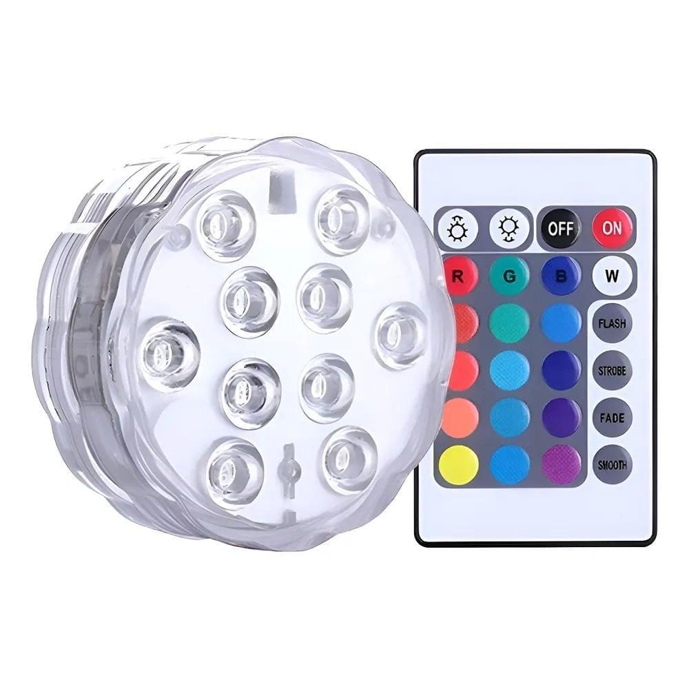 10X Luminária Led Piscina Controle Remoto Rgb Pilha Ventosa