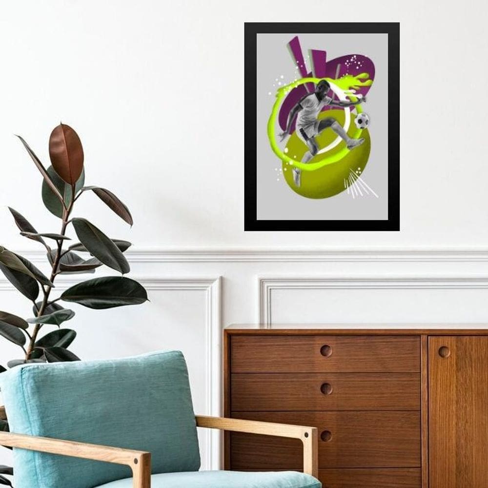 Quadro Decorativo Abstrato Jogador De Futebol 24X18Cm