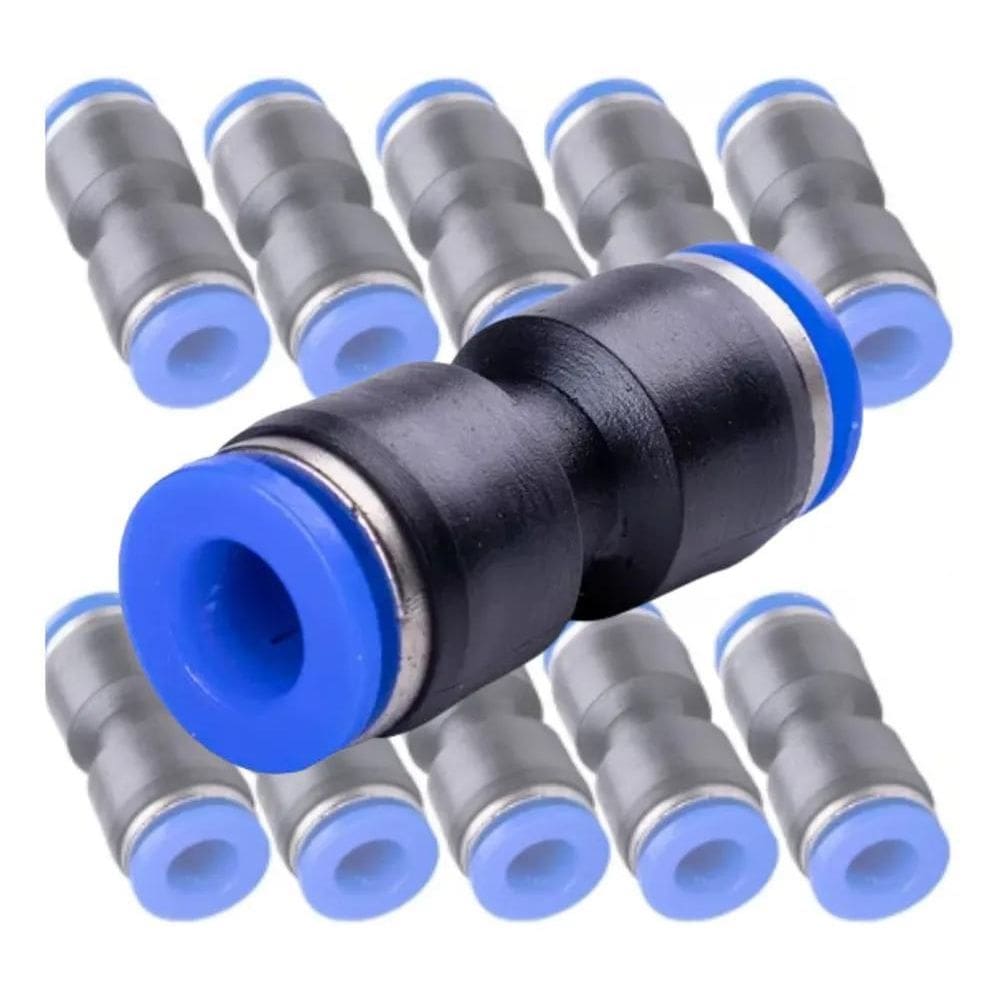 10X 10 Conexão Pneumática Reta União Emenda 6Mm Instantânea