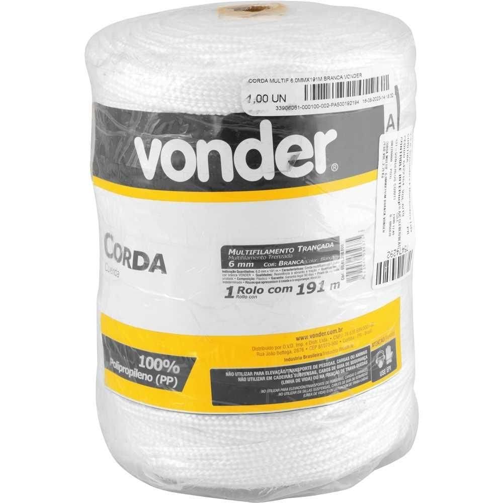 Corda Multifilamento Trançada 6,0mm 4,0kg 191 Metros Branca