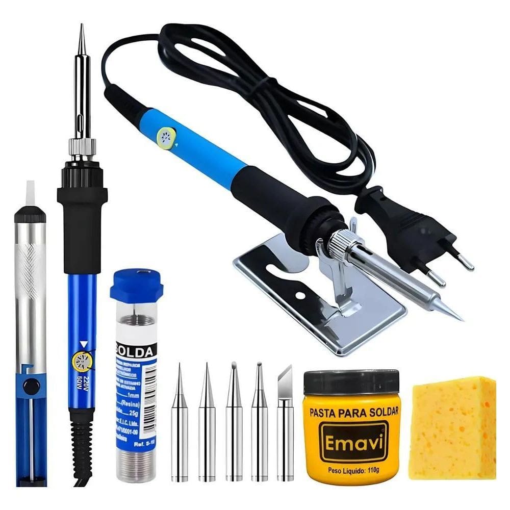 10X Kit Ferro De Solda 60W 6 Pontas Finas Pasta Estanho Sug