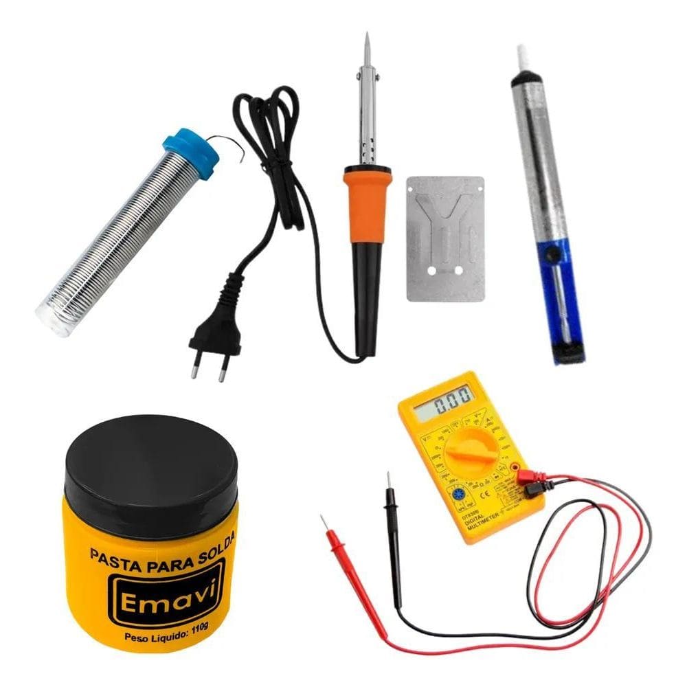 10X Kit Ferro De Solda 60W + Estanho, Sugador, Pasta, Multi