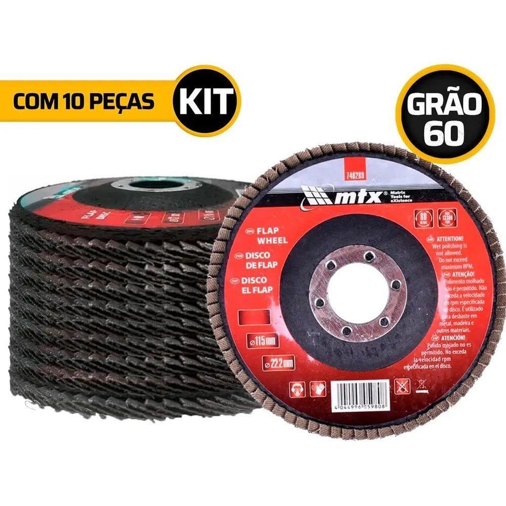 10X Kit 10 Discos De Lixa Flap 4.1/2 Desbaste Lixadeira Grã