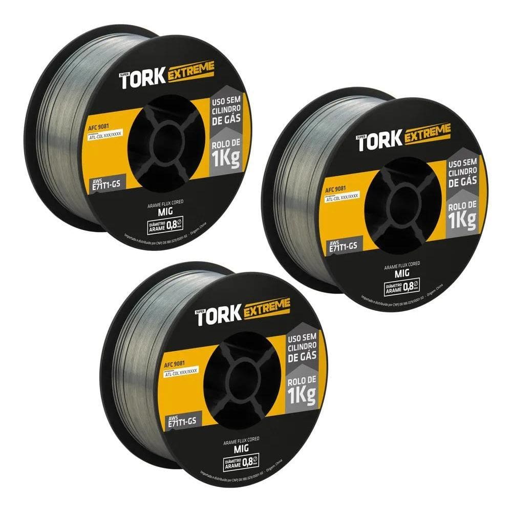 10X Arame Para Solda Mig Uso Sem Gás 0.8Mm Kit 3 Rolos De 1
