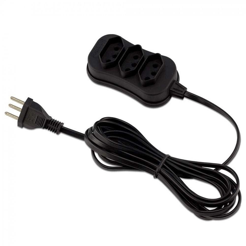 Extensão 3 Tomadas Slim Tripolar Preto 5 Metros - 0180200254 - Forceline Extensao 3t Slim Tripolar Pt 5m Forcelin